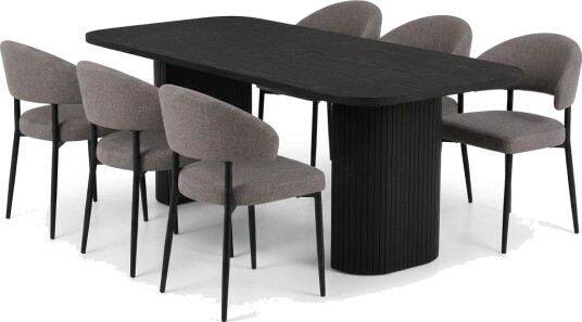 Kopparbo spisebord 200 cm med 6 Sawako Greige stoler