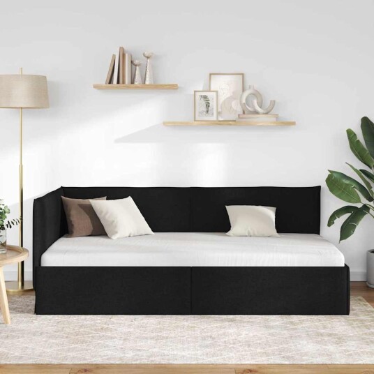 Hjørnesengramme med hodegjerde Svart 90 x 190 cm stoff Hjørnesengramme med hodegjerde Svart 90 x 190 cm stoff