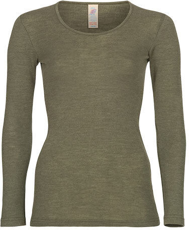 Engel Natur Langærmet Bluse, Uld/silke, Olive   Str. 46/48