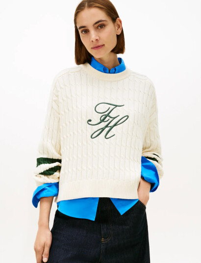 Tommy Hilfiger Textured Graphic C Nk Ls Swt   Cream   XL