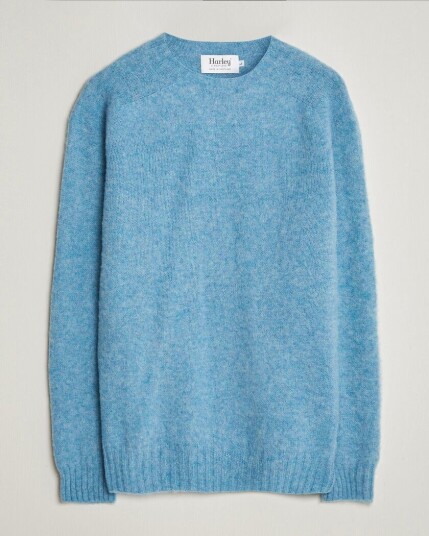 Harley Of Scotland Brushed Supersoft Lambswool Crewneck Loch Blue