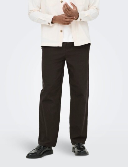 ONLY & SONS Onssinus Loose 0007 Cot Lin Pant Noos   Brown   XS