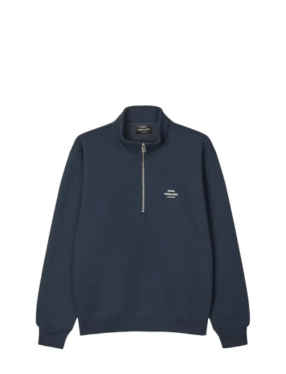 Mads Nørgaard Standard Half Zip Logo Sweat - Navy - M Mads Nørgaard Standard Half Zip Logo Sweat - Navy - M