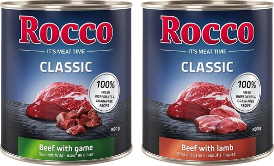 Rocco Våtfôr Økonomi Classic Storfekjøtt Med & Storfekjøtt Med Vilt Lam 12 X 800 G