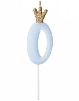 Tallet 0 Blått Kakelys med Gullkrone 9,5 cm
