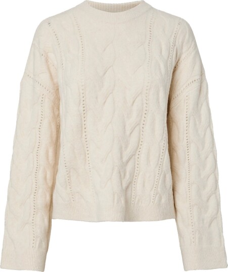 Pieces Pckathy Ls O Neck Cable Knit Noos Bc   Cream   L