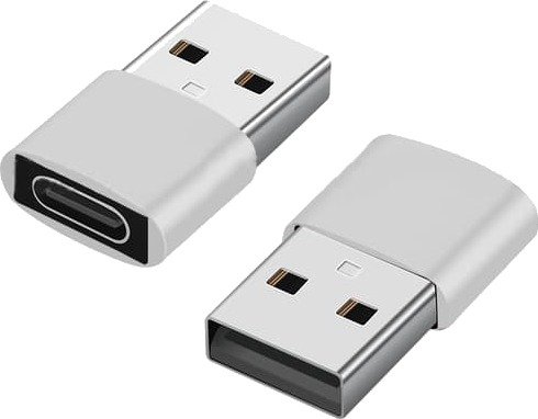 USB C- til USB-adapter for dataoverføring og lading, 2 stk. Silver USB C- til USB-adapter for dataoverføring og lading, 2 stk. Silver