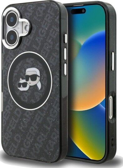 Karl Lagerfeld iPhone 16 MagSafe Deksel med Glitter og Choupette Logo - Svart