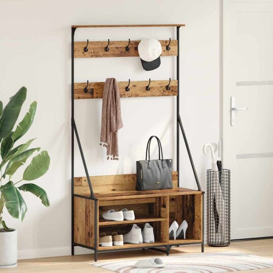Klesstativ med hylle Gamle tre 100 x 41 x 184 cm Konstruert tre Klesstativ med hylle Gamle tre 100 x 41 x 184 cm Konstruert tre