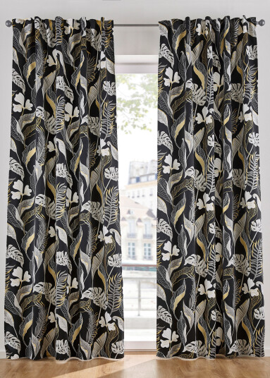 bonprix Lystett gardin med bladtrykk 3 (H/B: 225/135 cm),4 (H/B: 245/135 cm),1 (H/B: 145/135 cm),2 (H/B: 175/135 cm) svart
