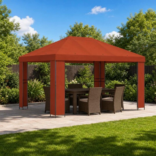 vidaXL Paviljong 4 × 3 m Terrakotta Polyester og stål 190 gsm