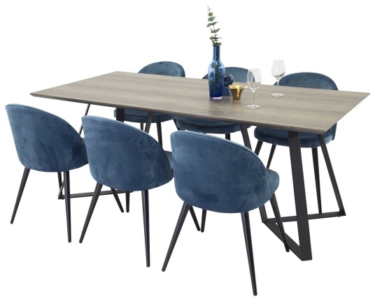 Venture Design Marina & Velvet spisegruppe Grå/svart 6 st stoler & bord 180 x 90 cm