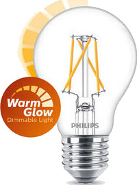 E27 Philips WarmGlow E27 LED-lyspærer 3.4W (40W) (Pære, Klart, Kan dimmes)