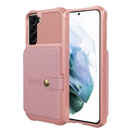 INCOVER Samsung Galaxy S21 Deksel med skinn Lommebok og Stativ - Rose Gold