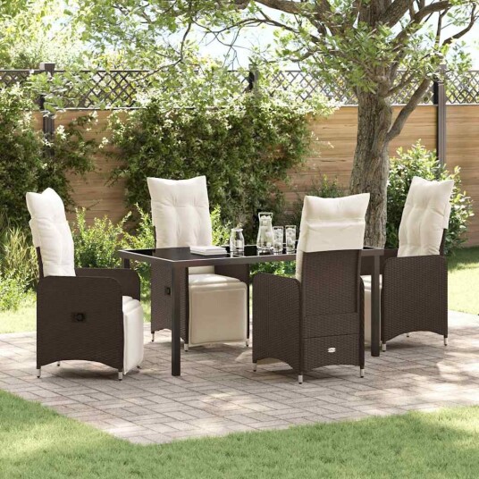 5 delers brun hage spise set med puter i poly rattan
