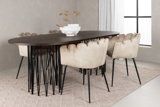 Venture Home Spisegruppe Alismo 220 cm Oval med 4 Limhamn Stoler Beige