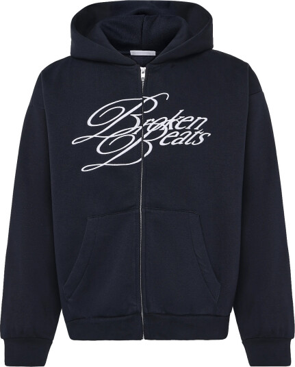 Weekday Loose Graphic Zip Hoodie Navy XL