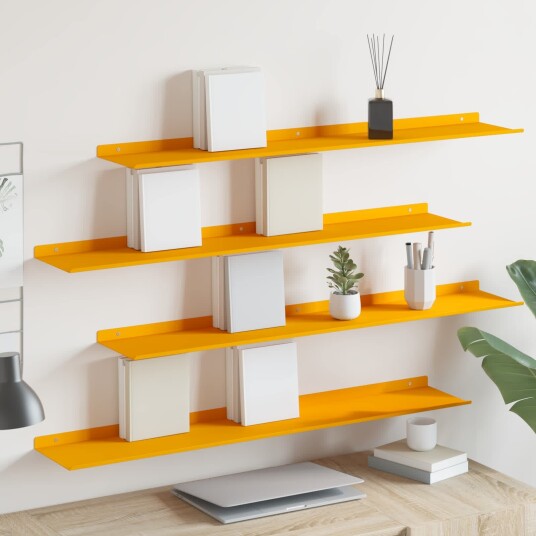 vidaXL Flytende hylle 4 pcs Sennepsgul 100 x 18 x 2,5 cm Stål
