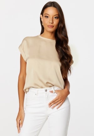 VILA Ellette S/S Satin Top Cement 38 VILA Ellette S/S Satin Top Cement 38
