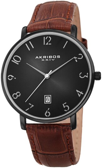 Akribos XXIV Herreklokke AK1077BK Designer Sort/Lær Ø38 mm