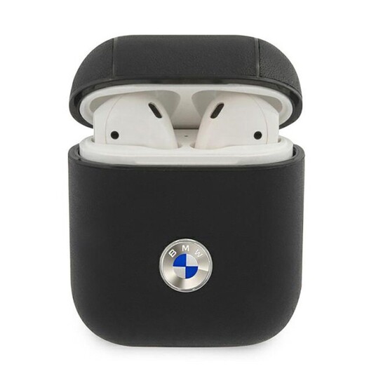 BMW CG Mobile AirPods (1 & 2. gen.) Ekte Skinn Deksel m. BMW Logo Svart