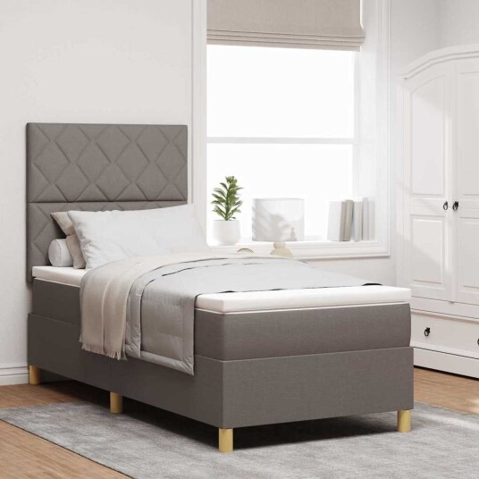 Bunnfjederseng med madrass Taupe 90x200 cm Stoff