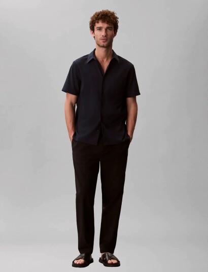 Calvin Klein Ss Solid Seersucker Classic Shir Navy XL