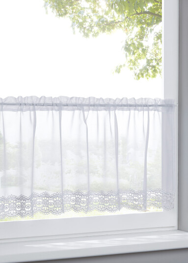 bonprix Café-gardin med blondekant 1 (H/B: 30/90 cm),2 (H/B: 30/120 cm),3 (H/B: 45/90 cm),4 (H/B: 45/120 cm),5 (H/B: 60/120 cm),6 (H/B: 60/145 cm) hvit