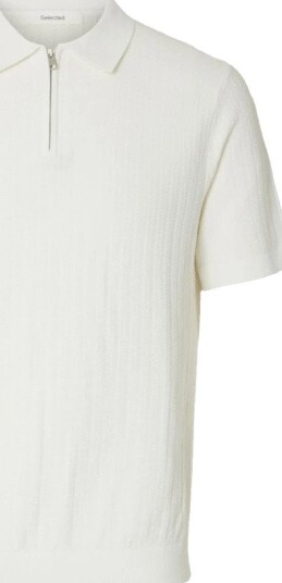 Selected Slmcran Ss Knit Structure Zip Polo Noos   Cream   XXL