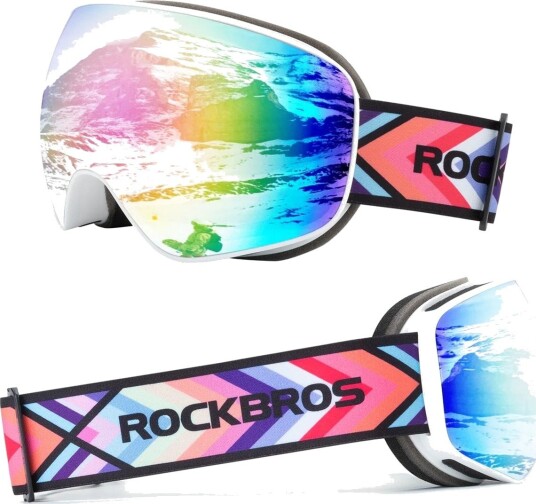 Rockbros skibriller SP284 for barn tåkebeskyttelse UV-filter grå linse med rosa speilbelegg hvit