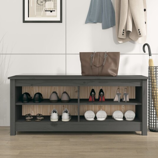 vidaXL Skobenk gr? 110x38x45,5 cm heltre furu