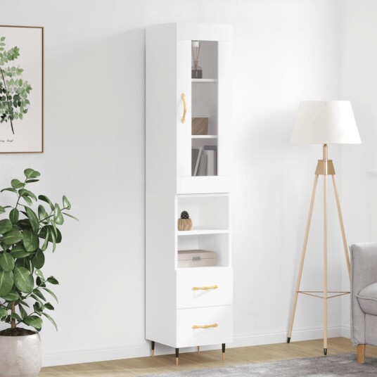 vidaXL Highboard hvit 34,5x34x180 cm konstruert tre 8720845487034