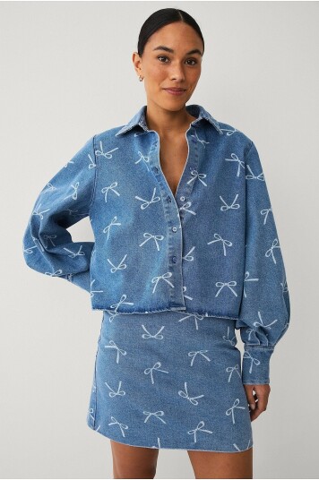 Ellos Collection Denimskjorte med ballongermer Blå