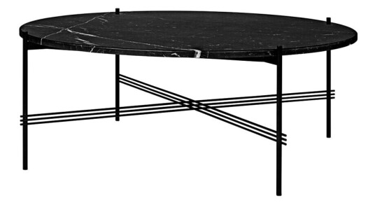 Gubi TS Round sidebord black marquina marble, Ø 105 cm, sort stativ