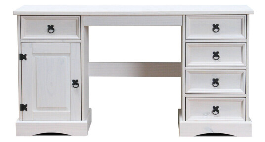 New Mexico skrivebord bredde 141 cm, høyde 76 cm med 5 skuffer og 1 dør hvit/voks.