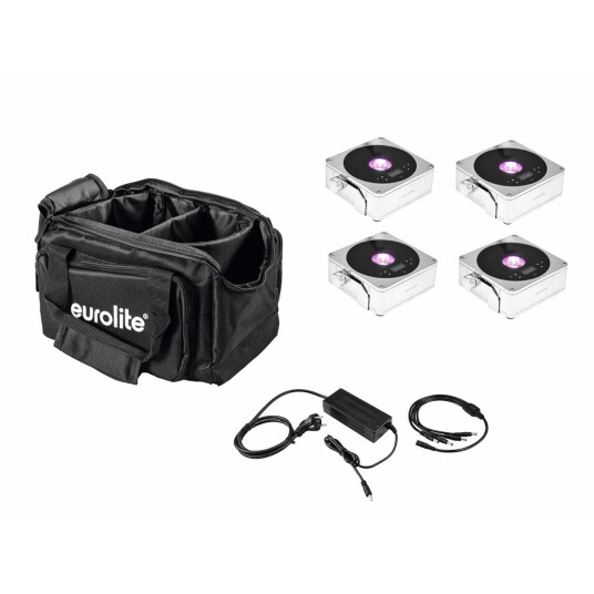 EuroLite Set 4x Akku Flat Light 1 Chrome & Soft Bag & Charger