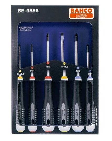 Bahco Ergo 6-delers Skrutrekkersett med Antirull og Fargekoding BE-9886 Bahco Ergo 6-delers Skrutrekkersett med Antirull og Fargekoding BE-9886