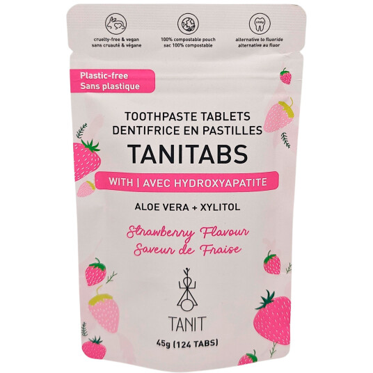 Naturlige Tannpastatabletter med Hydroxyapatit & Xylitol TANITABS Strawberry 124 stk.