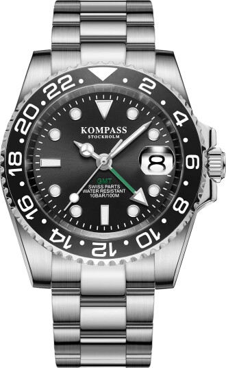 Kompass GMT Professional Sapphire Steel Black