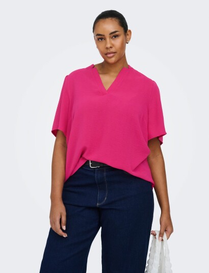 ONLY Carmakoma Carnoemi 2/4 V Neck Blouse Wvn   Pink   46