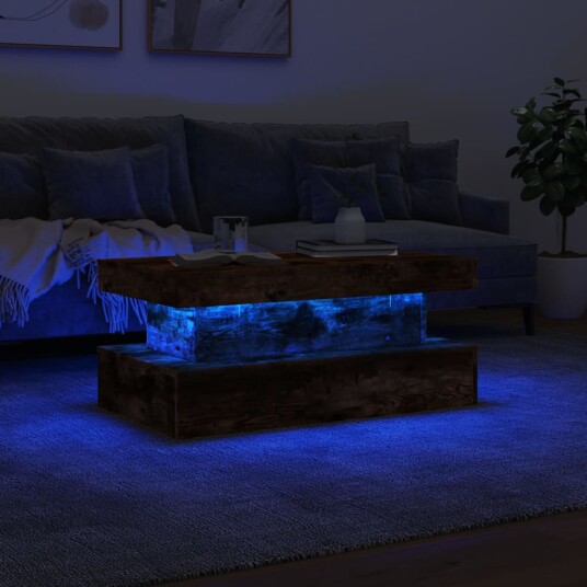  Salongbord med LED-lys røkt eik 90x50x40 cm 8721012466203