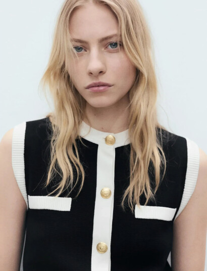 Mango Knitted Waistcoat With Contrast Piping Black XS