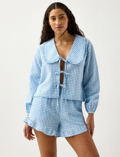 Lindex Pyjama Shirt In Seersucker Blue L Lindex Pyjama Shirt In Seersucker Blue L