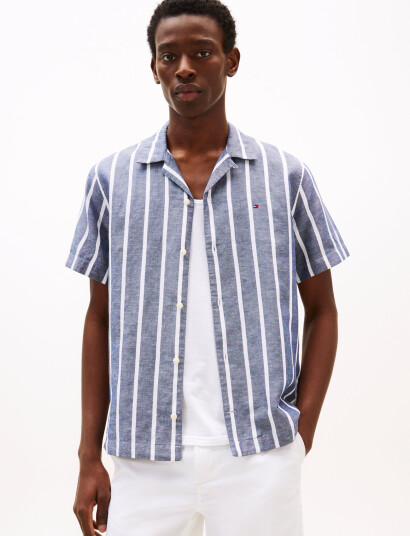 Tommy Hilfiger Linen Blend Striped Ss Rf Shirt - Blue - S