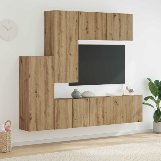 TV Vegg enhet Veggmontert 5 pcs Artisan Eik Konstruert tre TV Vegg enhet Veggmontert 5 pcs Artisan Eik Konstruert tre