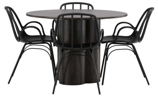 Venture Design Olivia & Dyrön spisegruppe Svart/mokka 4 stoler & bord 110 cm