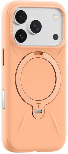 TORRAS iPhone 17 Pro Max Ostand Spin Silikon Deksel m. Roterende Kickstand MagSafe Kompatibel Oransje