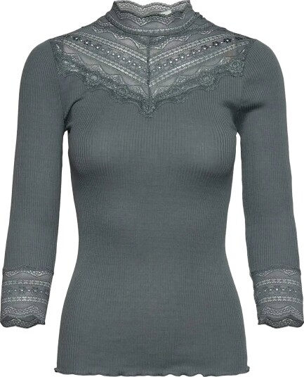 Rosemunde Rwbenita Silk 3/4 Turtleneck Lace Top Blue M Rosemunde Rwbenita Silk 3/4 Turtleneck Lace Top Blue M