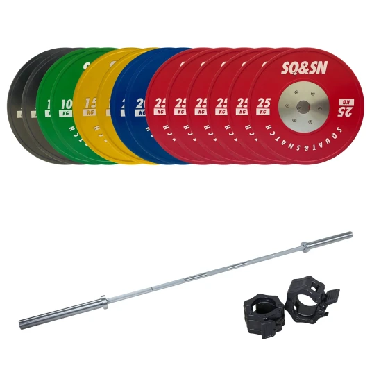 SQ&SN Styrkeløft Vektstangsett 250 kg Farget + 20 kg Stang