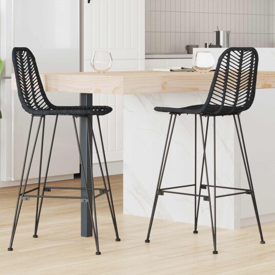 Barstol 2 pcs Svart 44,5 x 53 x 111 cm Rattan og Jern